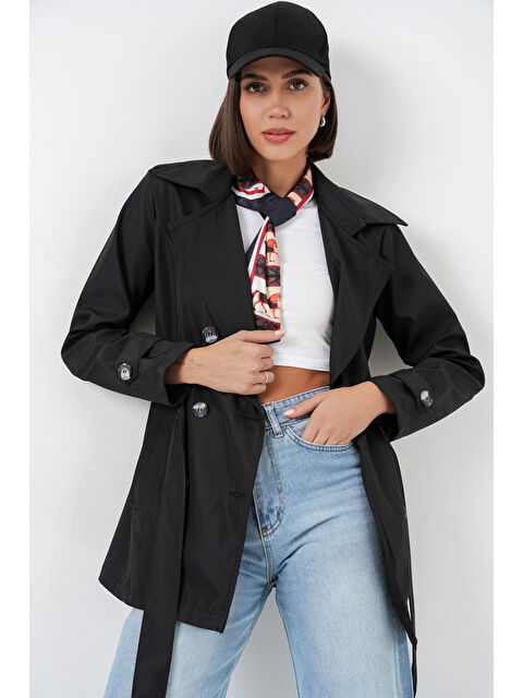 Bigdart Kadın Kuşaklı Kısa Trençkot 5982 - Siyah - S000523432-19351