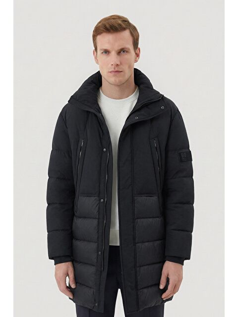 Sabri Özel Giotelli Siyah Felix Paraşüt Kumaş Dik Yaka Fermuarlı Regular Fit Erkek Mont - S000524391-19351