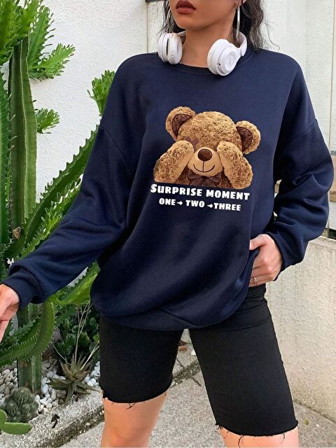 Trendseninle Kadın Laci Surprise Moment Baskılı Oversize Bisiklet Yaka Sweatshirt - S000487592-21164