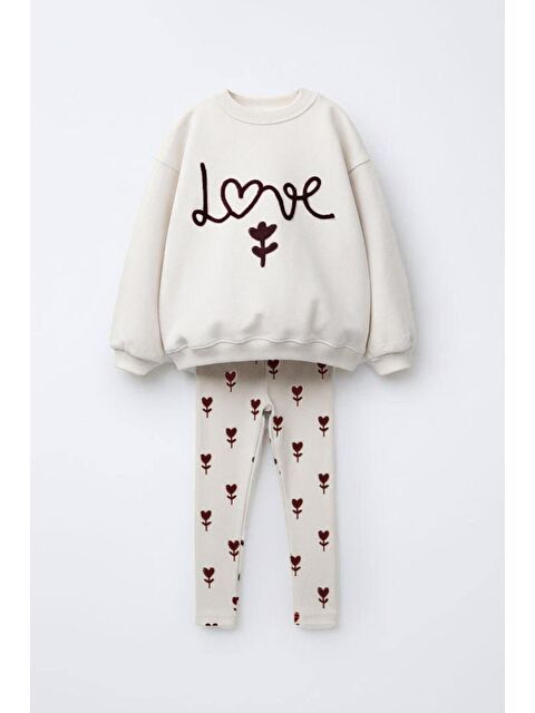 Monila Kız Çocuk Nakış Detaylı 3 İplik Pamuklu Kumaş Alt Üst Takım - S000515768-25636