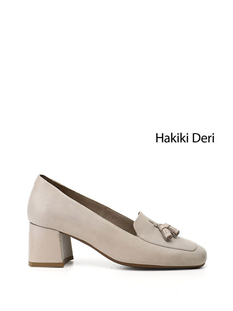 GÖNDERİ(R) Kadın AÇIK BEJ Küt Burun Kalın Topuklu Hakiki Deri Ayakkabı - S000493514-19927