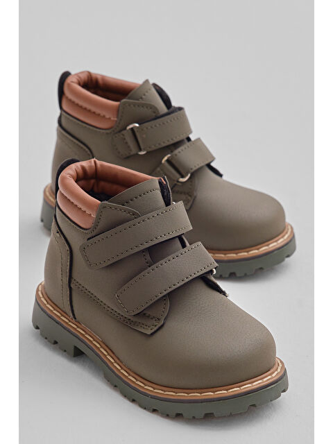 TONNY BLACK Çocuk Unisex Haki Kalın Termo Taban Sıcak Astarlı Çift Cırtlı Bot - S000493921-18547