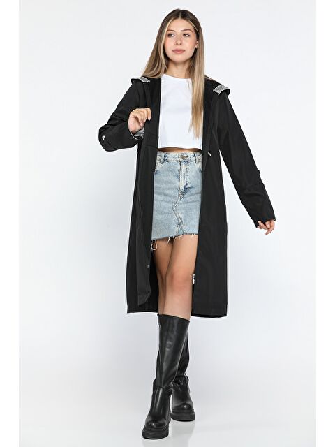 Gülseli Kadın Kapüşonlu Bel Lastikli Uzun Trençkot - S000300461-19351