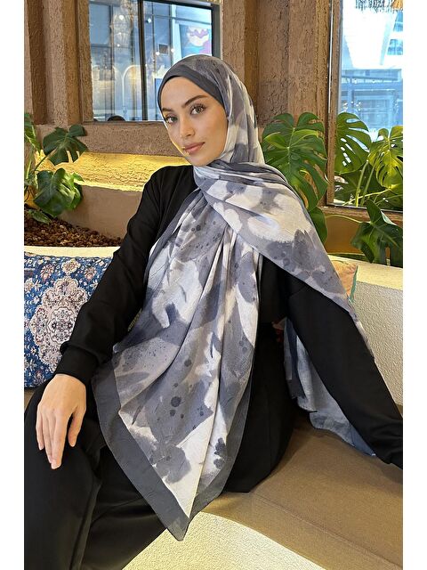 Lamelif Flora Garden Desen Bambu Şal İndigo - S000529579-23093