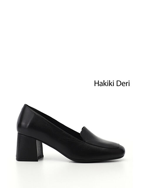 GÖNDERİ(R) Kadın SİYAH Küt Burun Kalın Topuklu Hakiki Deri Ayakkabı - S000493060-19351