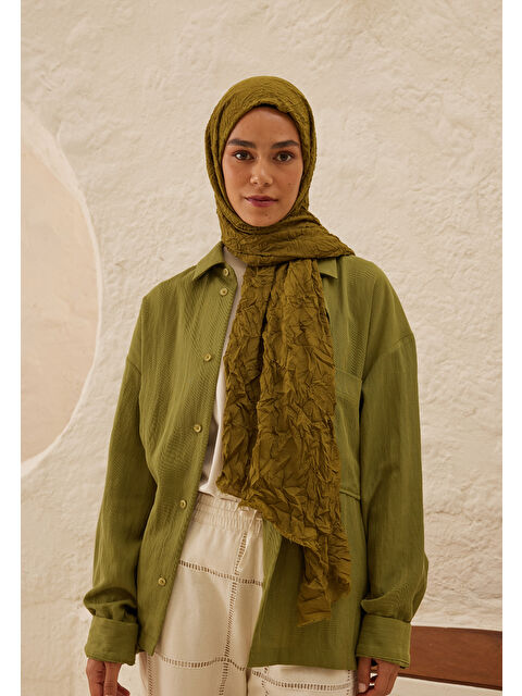 Fresh Scarfs Vual Crash Şal Yosun Yeşili - S000420273-1848