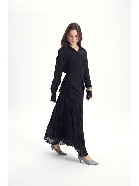 Mai Collection Tanoa Çizgi Desen Siyah Uzun Etek - S000518195-19351