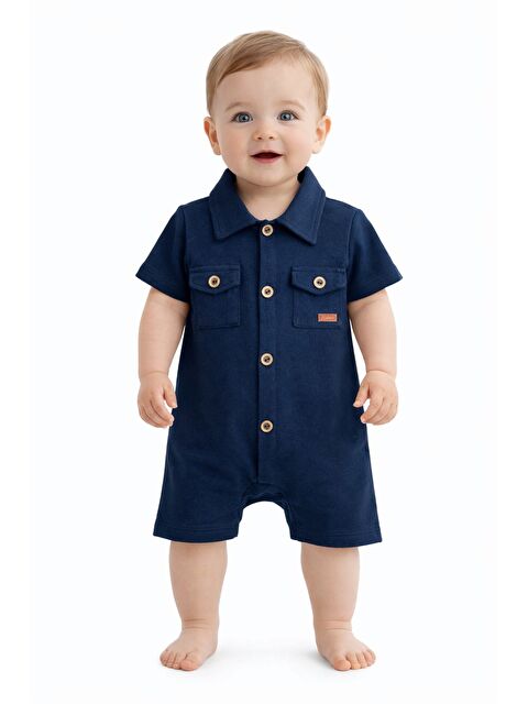 Kidex's Erkek Bebek Düğmeli Yakalı Tulum %100 Pamuk Bebek Tulum