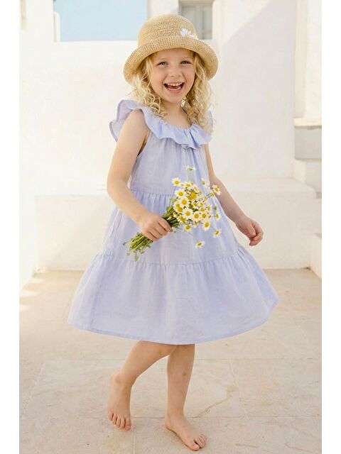 ZEYLAND Kız Çocuk Volanlı Midi Elbise - Mavi - S000532945-17234