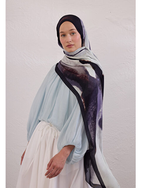 Fresh Scarfs Color Waves Desen Rami Şal Füme - S000420345-33408