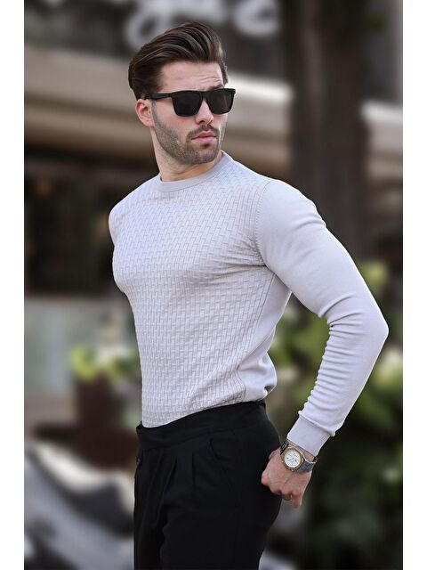 Madmext Gri Desenli Erkek Triko Kazak 7266 - S000436683-20600