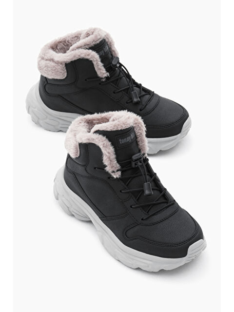 TONNY BLACK Çocuk Unisex Siyah Faylon Taban İçi Kürklü Lastik Bağcıklı Bot - S000320344-14430