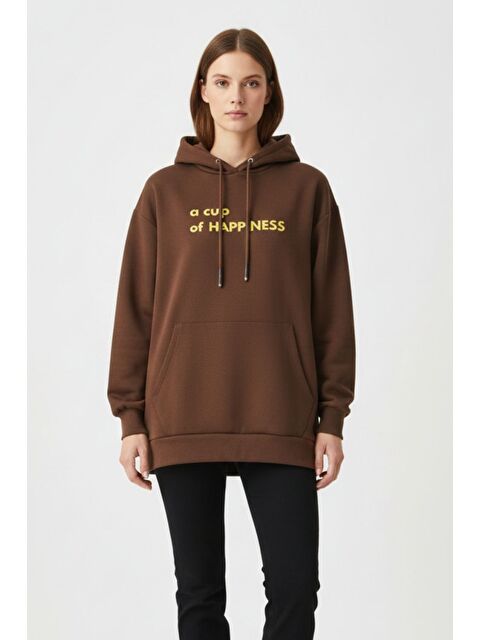Mizalle Yumuşak Dokulu Kapüşonlu Kahverengi Sweatshirt - S000487594-19413