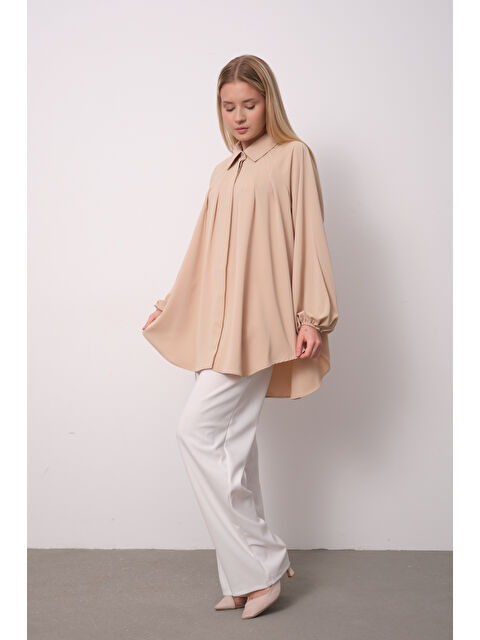 Pera Moda Oversize Kesim Balon Kol Uzun Piliseli Kadın Tunik Gömleği - S000351754-19928