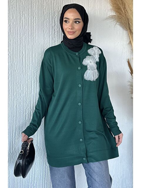 Julude Çiçek Figürlü Ön Düğmeli Tesettür Triko Hırka (s-m-l-xl Beden Uyumludur.) - S000470400-19416