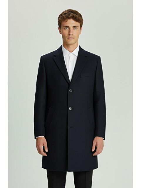 Sabri Özel Giotelli Lacivert Regular Fit Yün Karışımlı Ceket Yaka Orta Boy Erkek Palto - S000524395-21164