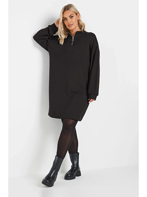 Stil Diva Büyük Beden Yumuşak Dokulu Uzun Kollu Yakası Fermuarlı Kısa Elbise 303760 - S000327525-19351