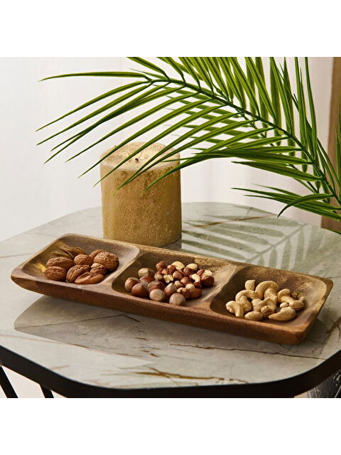 Mien Akasya Üç Bölmeli Çerezlik - Kahverengi - 25x10 cm - S000373848-19413