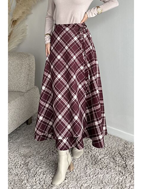 Julude Ekose Desenli Bel Bağlamalı Kiloş Scuba Tesettür Etek - S000517567-19951