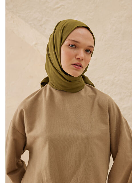 Fresh Scarfs İnce Pamuk Vual Şal Yosun Yeşili - S000420394-1848