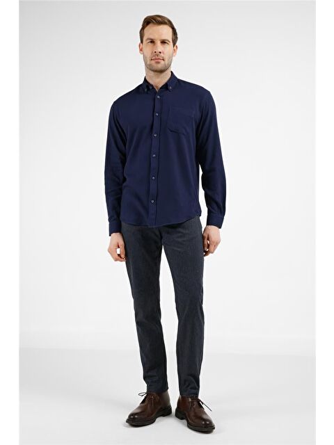 İMZA Lacivert Düğmeli Yaka Uzun Kol Cepli Slim Fit %100 Pamuk Gömlek 1004255213 - S000505510-21164
