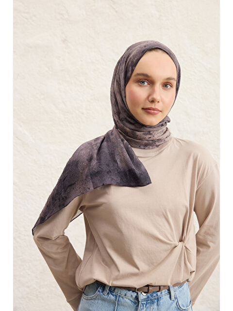 QEF Vela Desenli Pamuk Şal Vizon