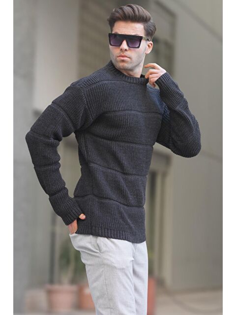 Madmext Antrasit Bisiklet Yaka Örme Kazak 6855 - S000117409-29666