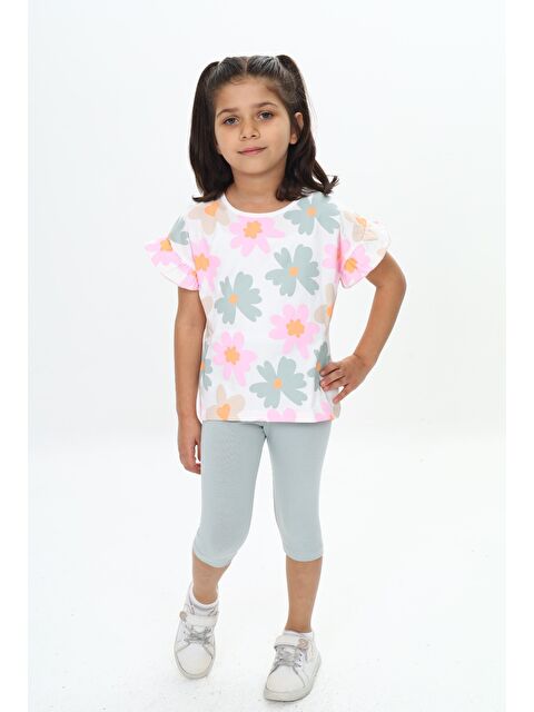 Toontoykids Kız Çocuk Kol Fırfır Detaylı Çiçek Baskılı Kaprili Takım - S000482122-526