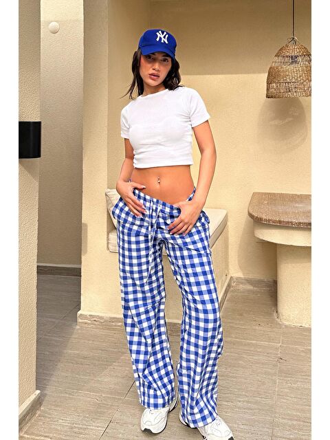 Madmext Saks Ekoseli Kadın Pantolon Mg2401 - S000371282-23710