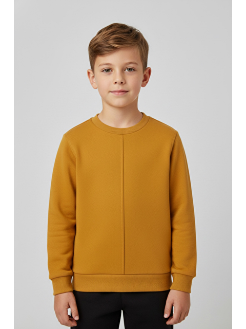 Luess Unisex Çocuk Dikiş Detaylı 3 İplik Hardal Sweatshirt 8-9 Yaş - S000482124-20074