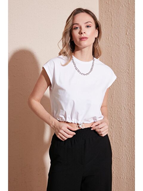 Lela Bisiklet Yaka % 100 Pamuk Crop T Shirt 5865587 - S000137384-20063