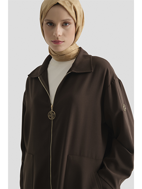 ARMİNE Fermuarlı Ferace Kahve - S000490821-19413