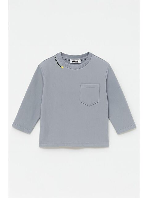 Luess Unisex Çocuk Happiness Nakışlı Cepli Fitilli Kaşkorse Tişört - S000482127-17437