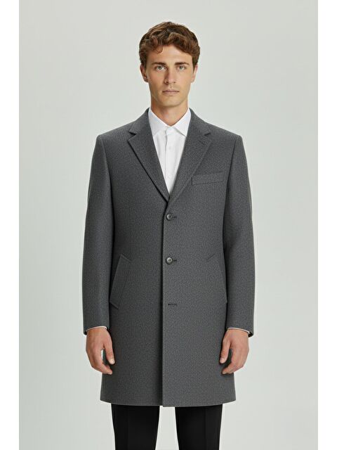 Sabri Özel Giotelli Gri Regular Fit Yün Karışımlı Ceket Yaka Orta Boy Erkek Palto - S000524397-20600