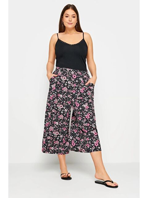 Stil Diva Büyük Beden Desenli Bol Kesim Cepli Elastanlı Kapri Pantolon 145046 - S000196697-37442