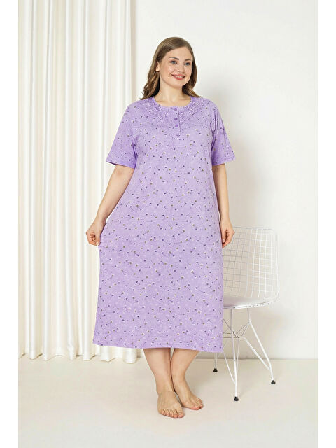 SEBOTEKS %100 Pamuklu Kısa Kollu Büyük Beden Anne Geceliği 586 - S000518201-17878