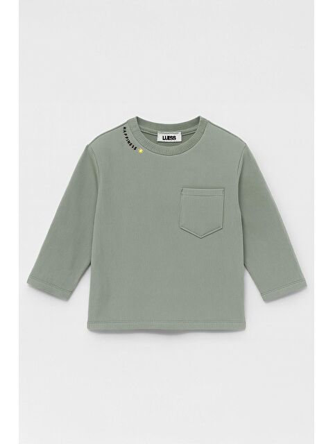 Luess Unisex Çocuk Happiness Nakışlı Cepli Fitilli Kaşkorse Tişört - S000482127-19966