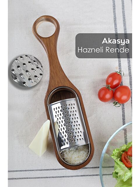 Meleni Home Akasya Saplı Hazneli Rende Peynir Limon Zencefil Sarımsak Rendesi El Rendesi - S000385454-19413