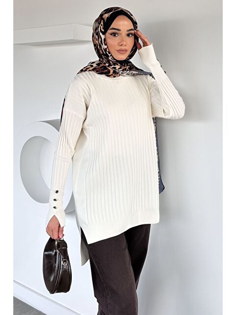 Julude Gülseli Bisiklet Yaka Tesettür Triko Tunik - S000517574-19966