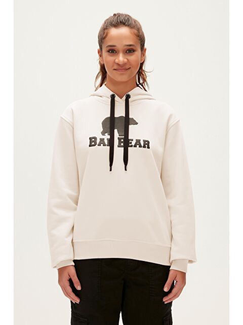 Bad Bear Logo Beyaz Kadın Kapüşonlu Sweatshirt - S000487596-20063