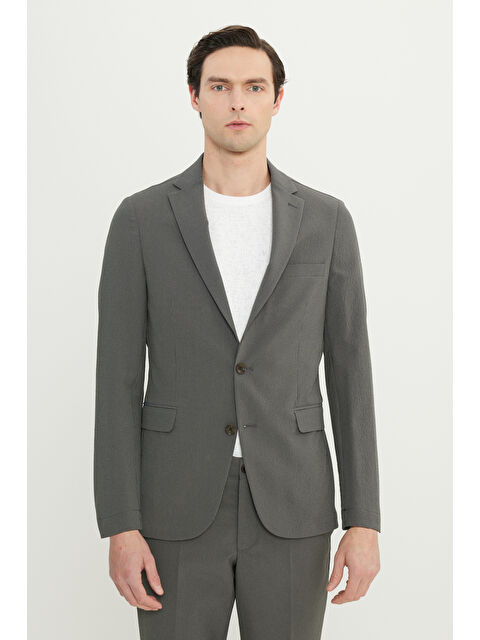 Altınyıldız Classics Erkek Haki Slim Fit Mono Yaka Kapak Cepli Esnek Takım Elbise