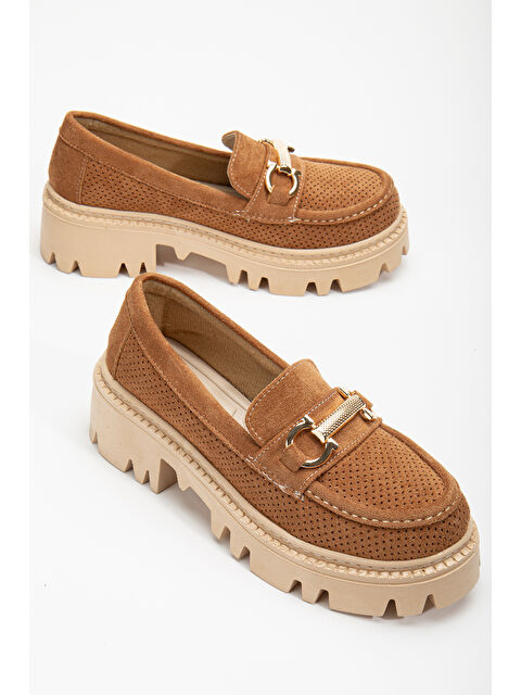 TONNY BLACK Kadın Taba Süet Rahat Kalıp Yüksek Poli Taban Önü Tokalı Loafer - S000159293-18645