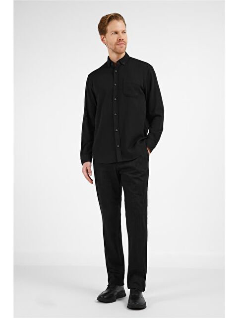 İMZA Siyah Düğmeli Yaka Uzun Kol Cepli Slim Fit %100 Pamuk Gömlek 1004255213 - S000505510-19351