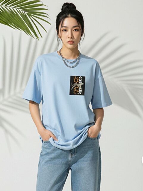 Trendseninle Kadın Bebe Mavi Catwalk Baskılı Tişört - S000523437-3642