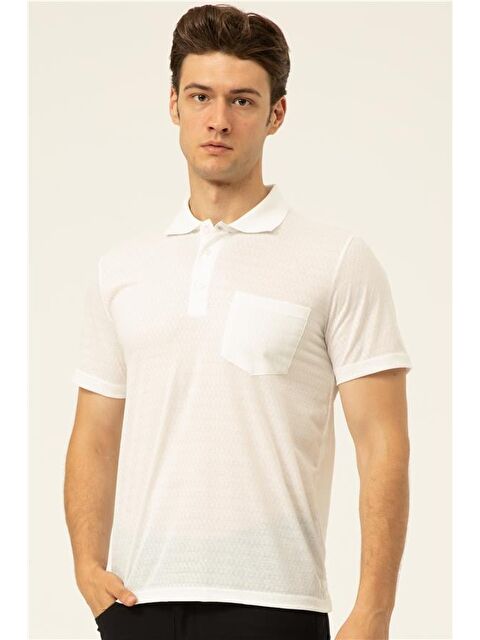 Süvari Beyaz Regular Armürlü Polo Yaka Tişört - S000461178-20063