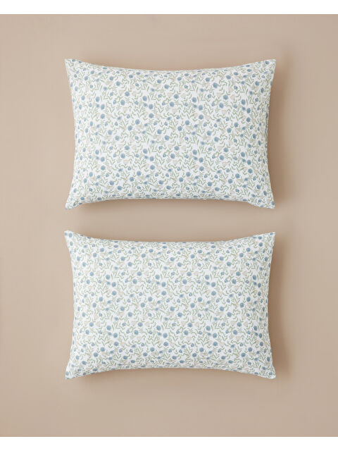 English Home Botanica Kolay Ütülenir 2'li Yastık Kılıfı 50x70 cm Mavi - Yeşil