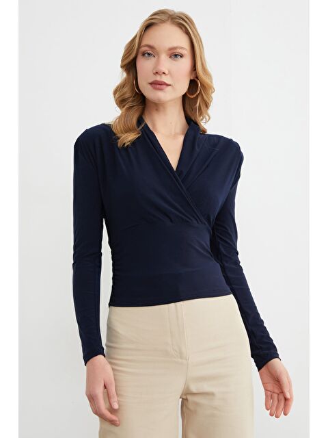 Fullamoda Omuz Vatkalı Kruvaze Yaka Bluz - S000487599-21164