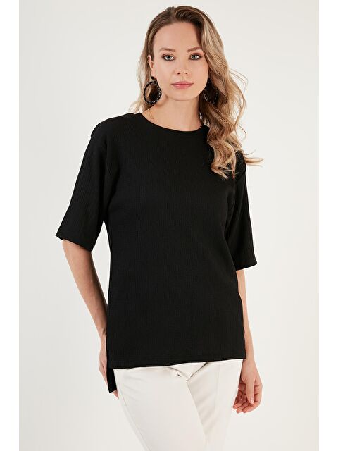 Lela Bisiklet Yaka Yırtmaç Detaylı Bürümcük Kumaş Bluz 5865365 - S000137401-19351