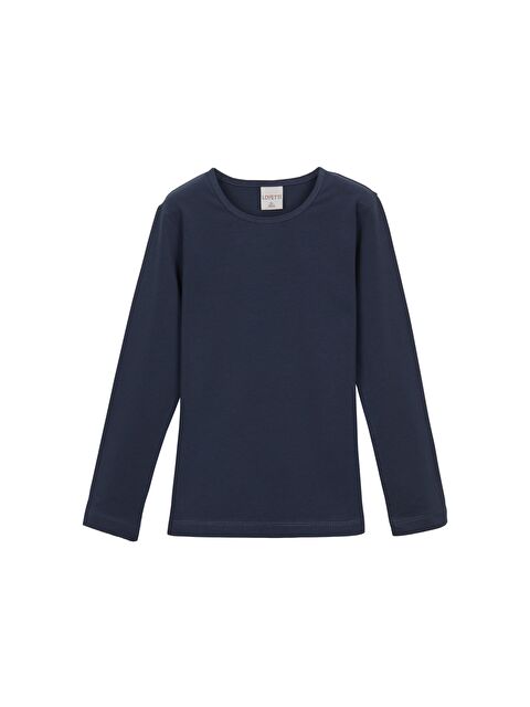 Lovetti Açık Lacivert Kız Çocuk Düz Basic Elastanlı Uzun Kollu Tişört - S000052869-19459