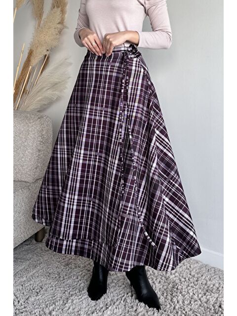 Julude Ekose Desenli Bel Bağlamalı Kiloş Scuba Tesettür Etek - S000517567-20036